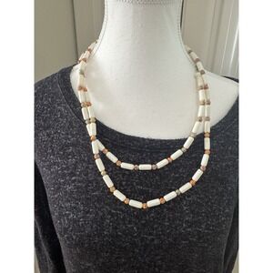 Vintage Navajo White Lucite Tube And Multicolor Bead Long Necklace Lobster Clasp